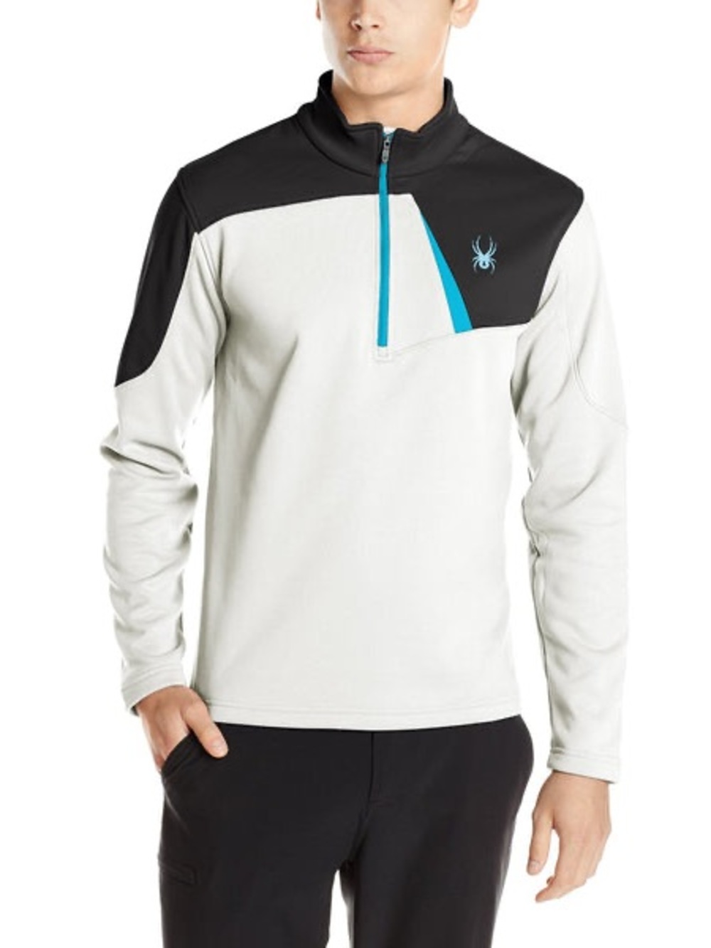 Spyder Men's Charger Therma Stretch T-Neck, Light Grey/Black Colorblock, Large
